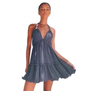 Sweet and Sunny Denim Blue Tiered Halter Babydoll Dress Small